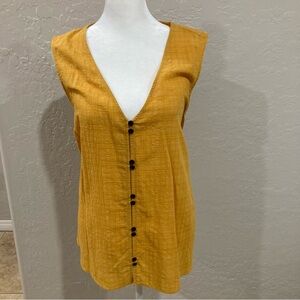 a.n.a Mustard Yellow V-Neck Sleeveless Cotton Blend Button-Up Top Size XL